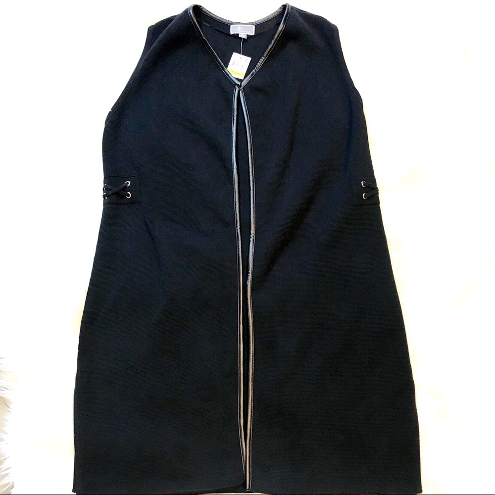 JM Collection Long Vest with Faux-Leather Trim